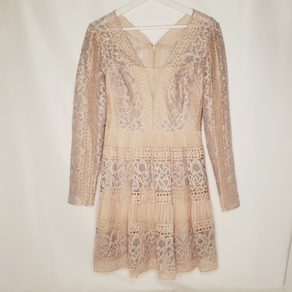 BCBGMaxAzria Pia Long Sleeve Lace Dress - Pink - Picture 15 of 16